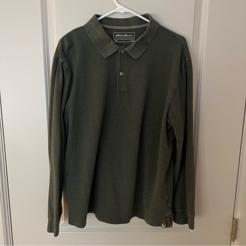 Eddie Bauer mens long sleeve 100% cotton polo shirt | size large